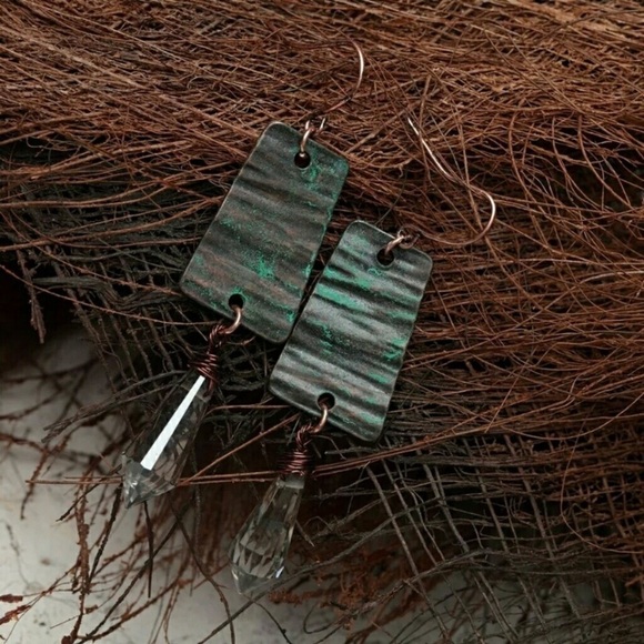 Fall Waterdrop Crystal Patina Earrings - Picture 2 of 7